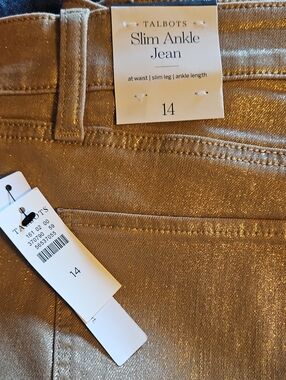 Talbots Metallic Gold Slim Ankle Jeans